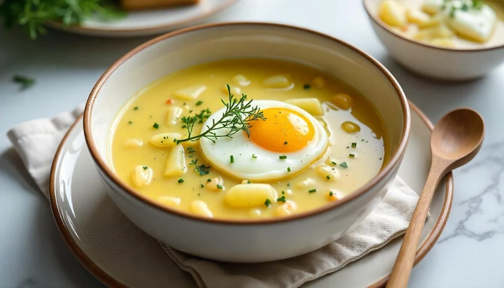 Burgonyafőzelék kaporral és buggyantott tojással