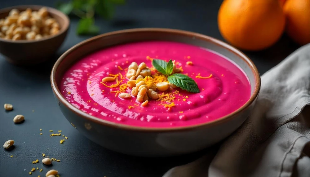 Céklakrémleves narancshéjjal és pirított dióval