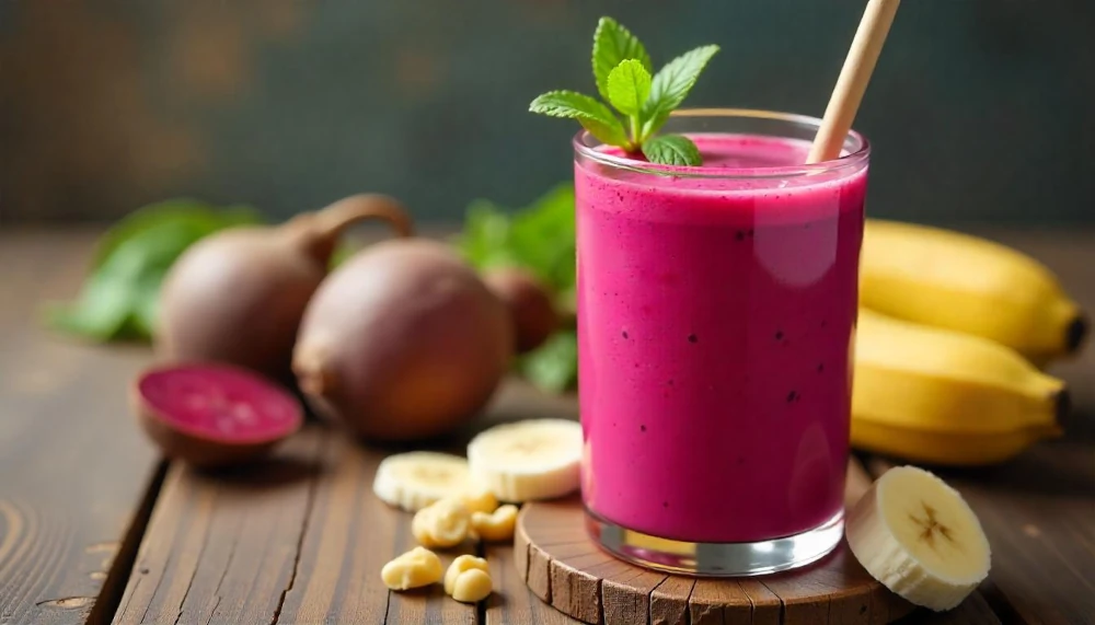 Céklás smoothie banánnal és gyömbérrel