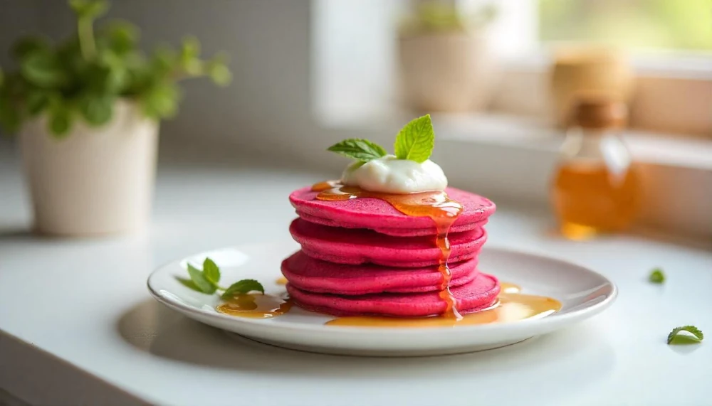 Céklás zabpalacsinta joghurttal