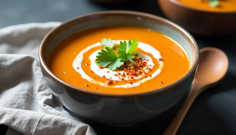 Fűszeres vöröslencse-krémleves kókusztejjel