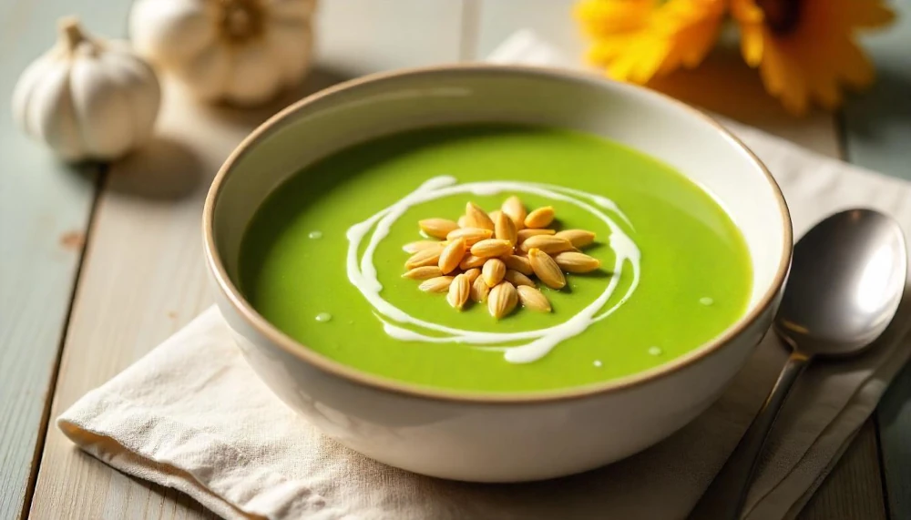 Medvehagyma krémleves pirított napraforgómaggal