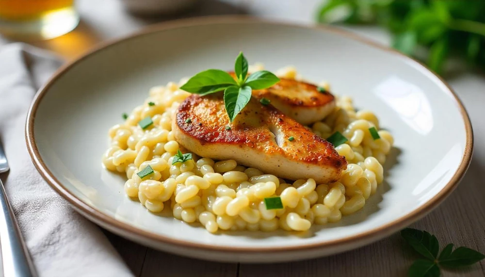 Medvehagymás rizottó pirított csirkemellel