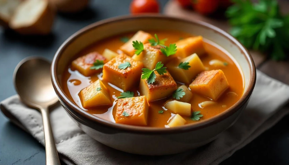 Savanyú káposztás burgonyafőzelék füstölt tofuval vagy sült kolbásszal