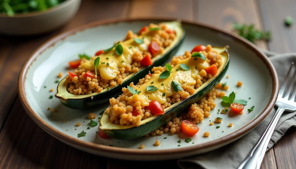 Zöldséges bulgurral töltött sült cukkini vagy padlizsán